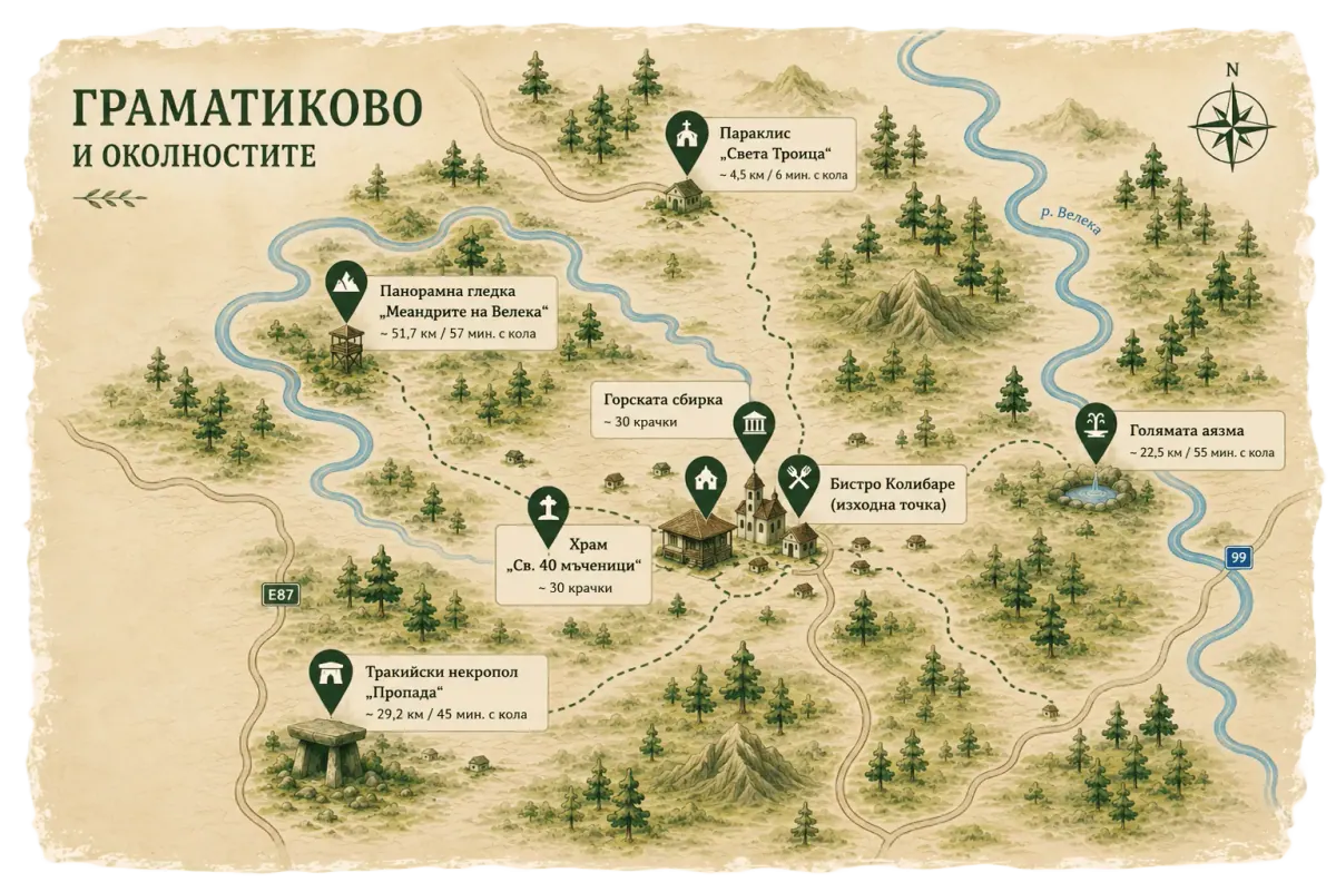 Карта на забележителностите около Граматиково